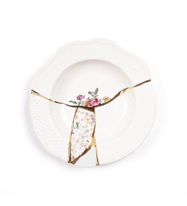 Глубокая тарелка Seletti Kintsugi (белый, золотой, арт. 09623)
