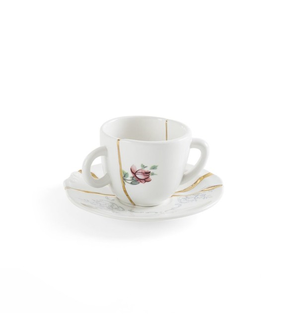 Кофейная пара Seletti Kintsugi (белый, золотой)