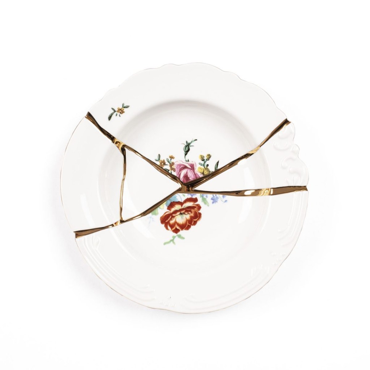 Глубокая тарелка Seletti Kintsugi (белый, золотой, арт. 09622)