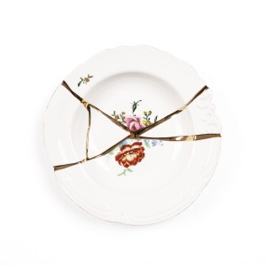 Глубокая тарелка Seletti Kintsugi (белый, золотой, арт. 09622)