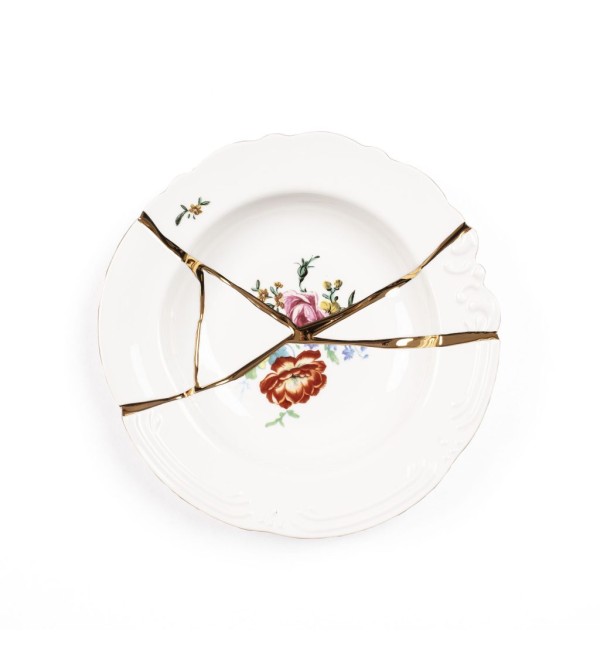 Глубокая тарелка Seletti Kintsugi (белый, золотой, арт. 09622)