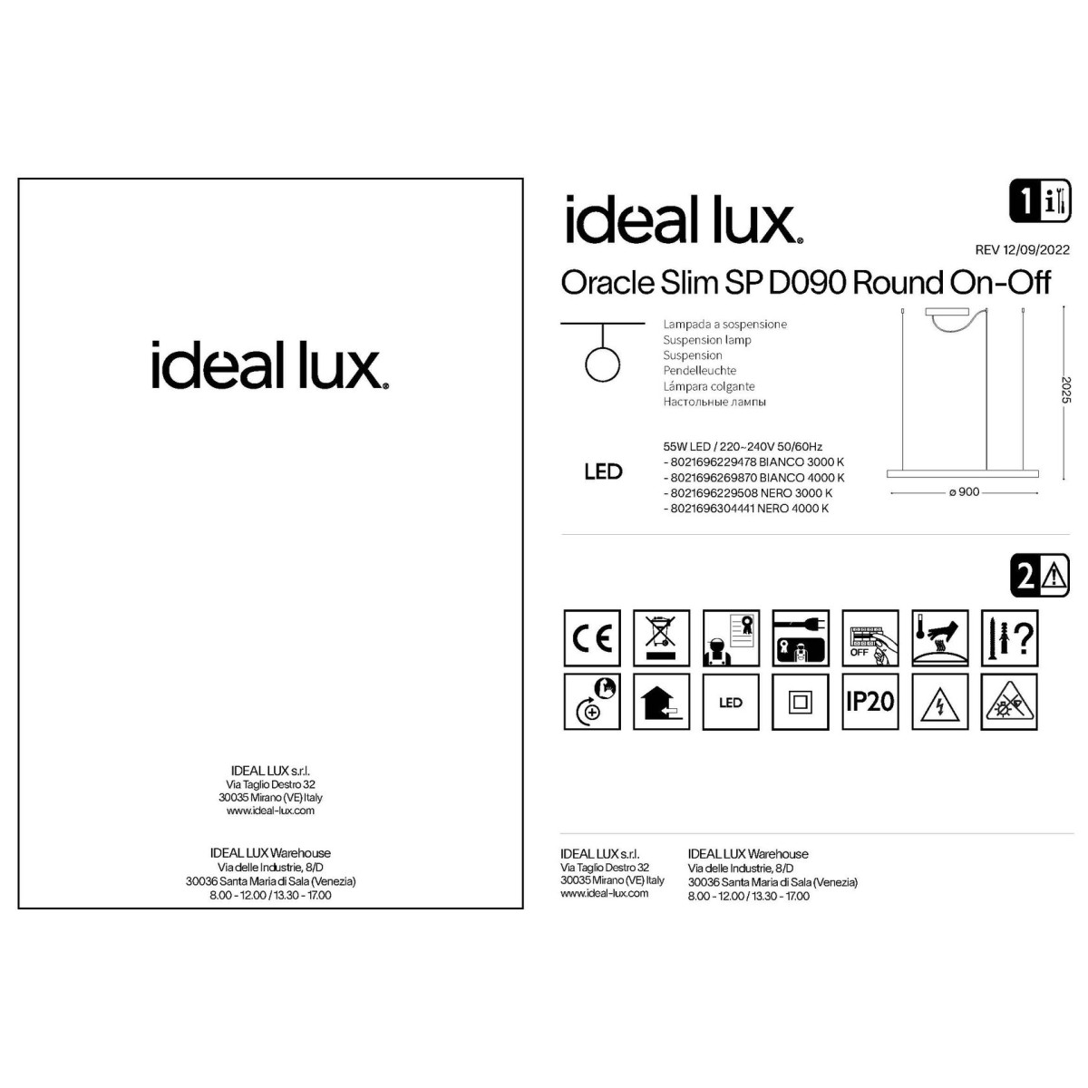 Люстра подвесная Ideal Lux Oracle Slim SP D90 Round Белый 4000К 269870