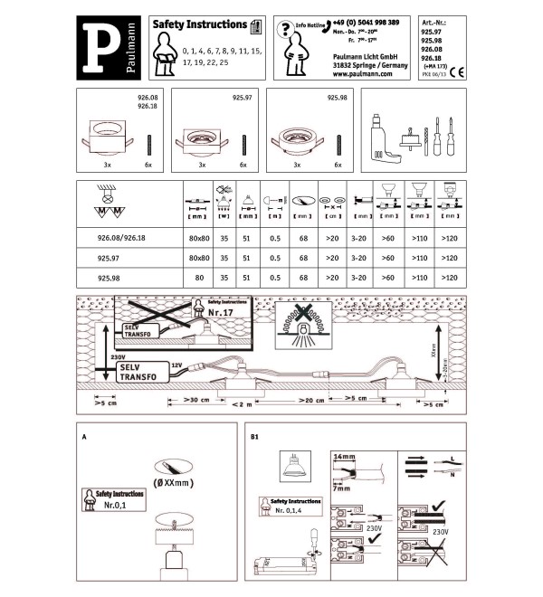 Светильник встраиваемый Paulmann 2Easy Spot-Set Premium 80x80мм Дымчатый Набор 3шт. 92608