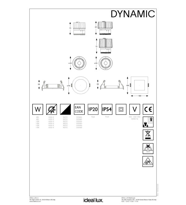 Светильник встраиваемый Ideal Lux Dynamic Source 09W 4000K LED Черный 252995