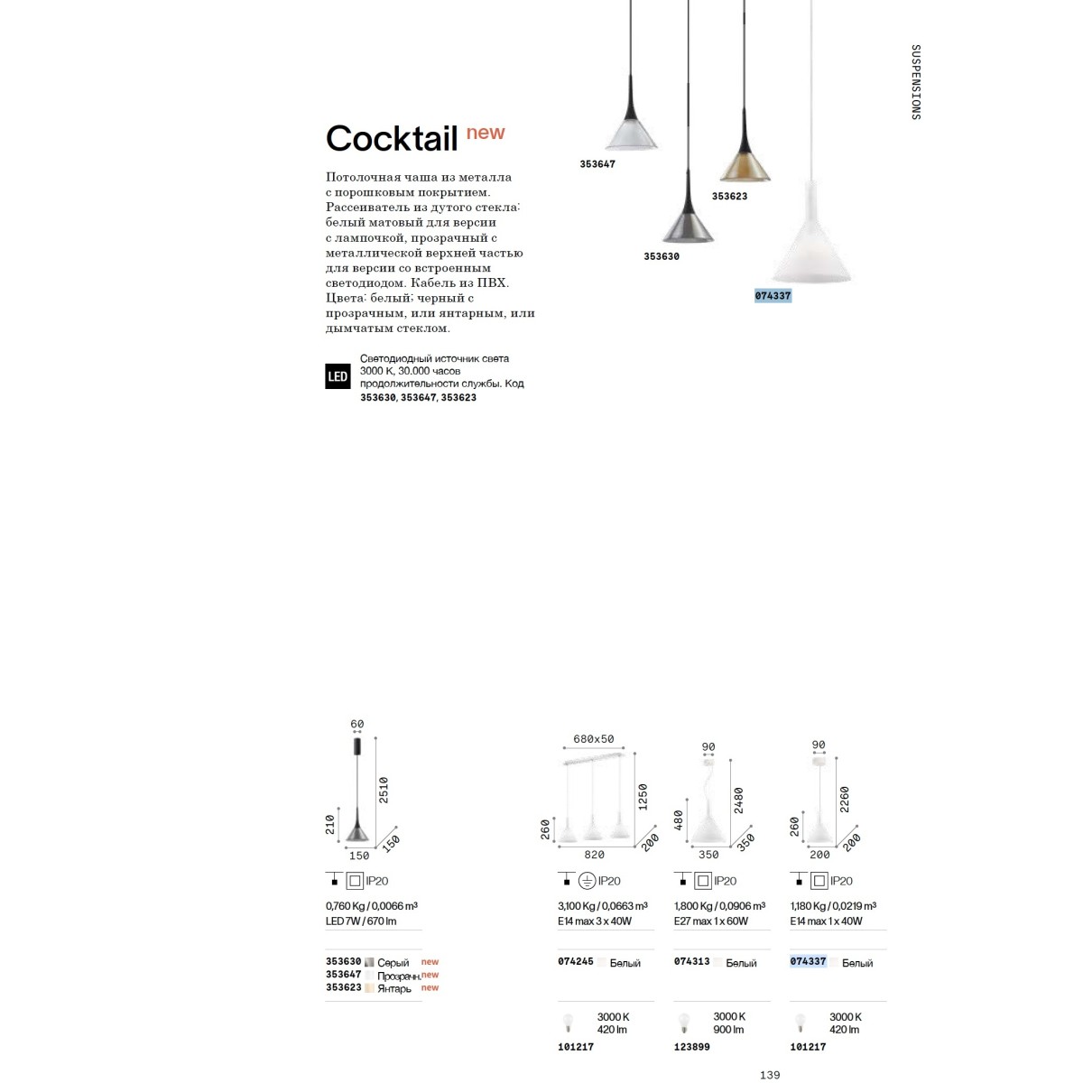Светильник подвесной Ideal Lux Cocktail SP1 Small Белый E14 074337