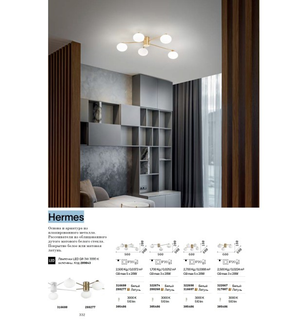 Люстра потолочная Ideal Lux Hermes PL5 D90 Латунь G9 288277