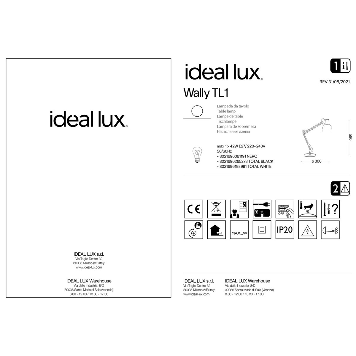Лампа настольная Ideal Lux Wally TL1 Черный E27 265278
