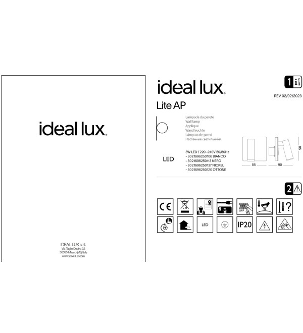 Светильник настенный встраиваемый Ideal Lux Lite AP Белый 3000К LED 250106