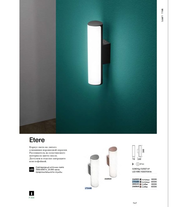 Светильник уличный Ideal Lux Etere AP 4000К Антрацит LED 172408