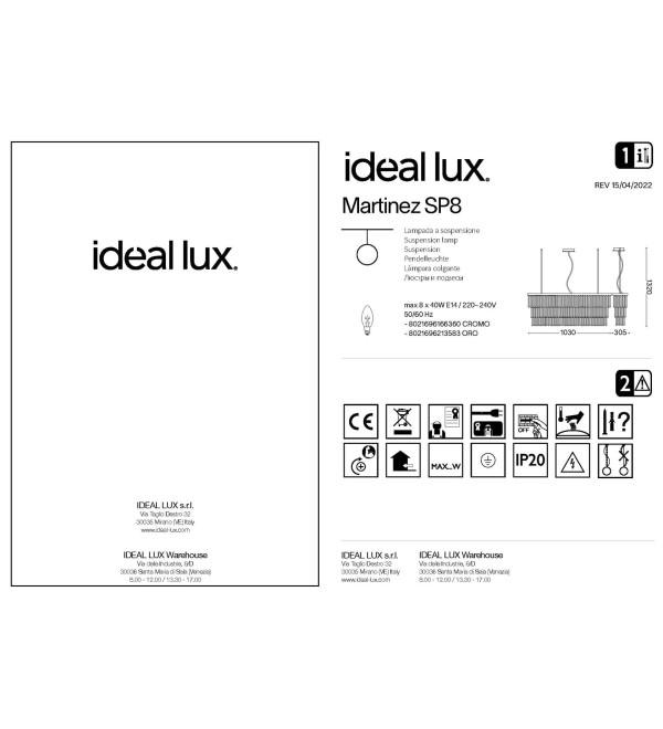 Люстра подвесная Ideal Lux Martinez SP8 Хром E14 166360