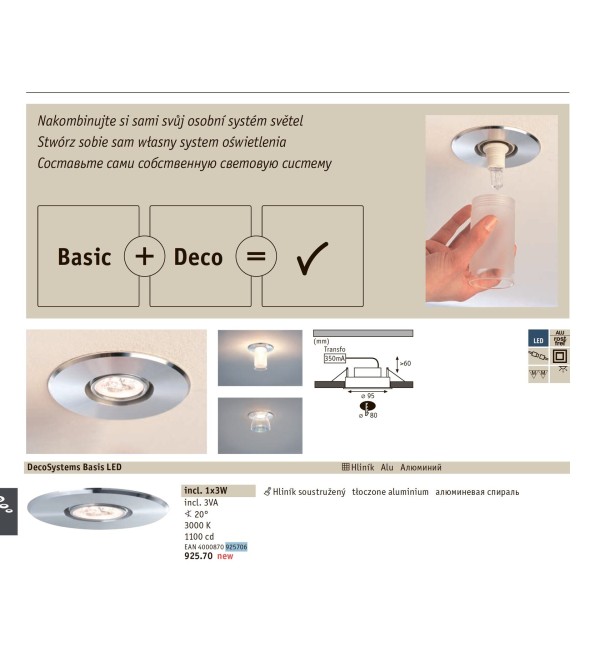 Светильник встраиваемый Paulmann Deco Systems Basis LED D95 мм 3000К Алюминий 92570