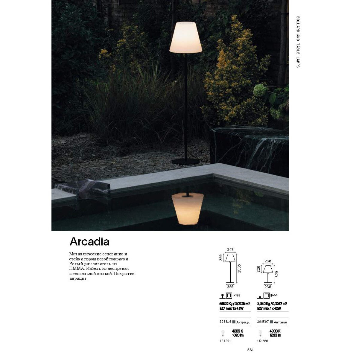 Светильник уличный настольный Ideal Lux Arcadia TL1 Антрацит E27 298597