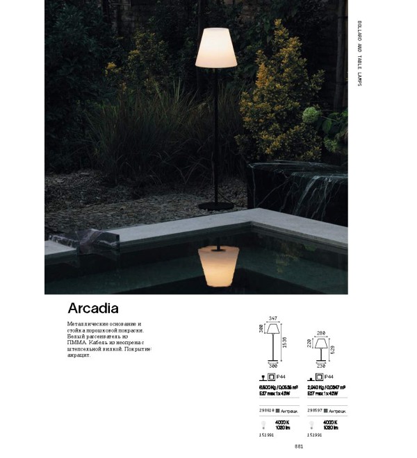 Светильник уличный настольный Ideal Lux Arcadia TL1 Антрацит E27 298597