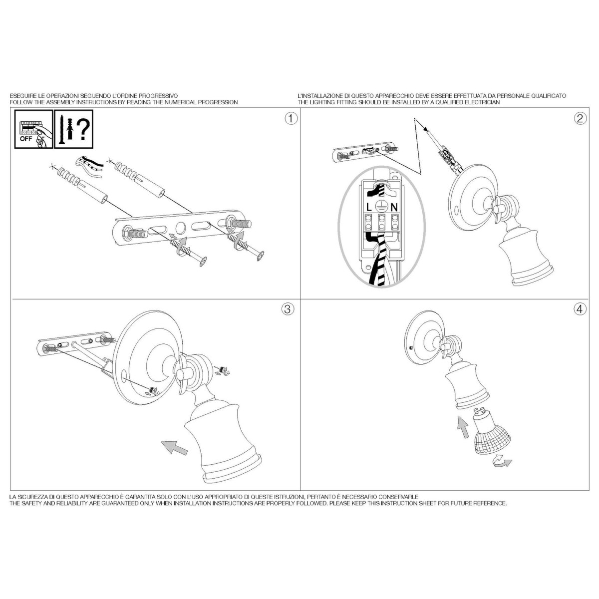 Светильник настенный Ideal Lux Barber AP1 Античная латунь GU10 159997