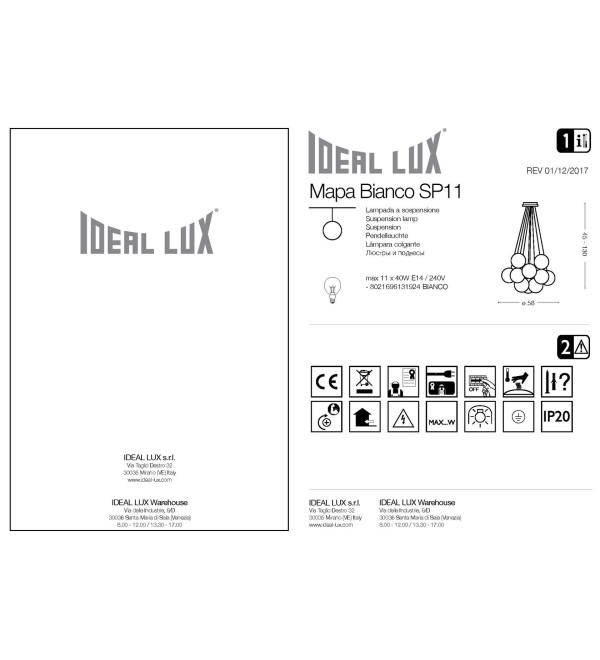 Люстра подвесная Ideal Lux Mapa Plus SP11 Белый E14 131924