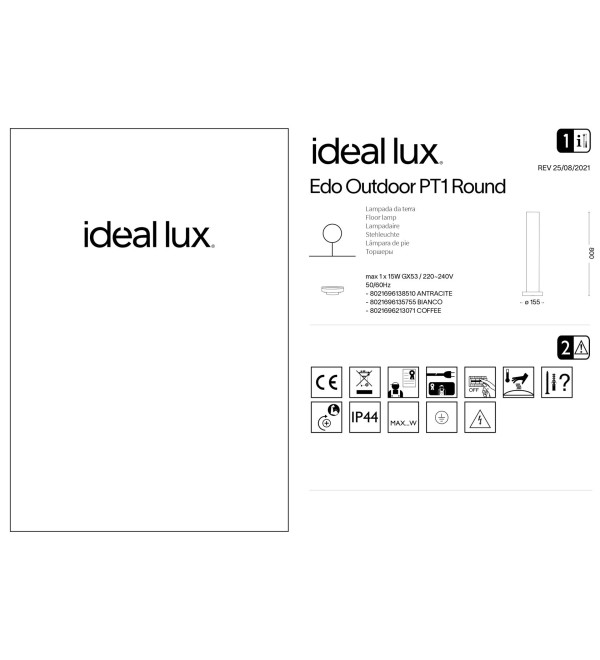 Светильник садово-парковый Ideal Lux Edo PT1 Round Белый GX53 135755