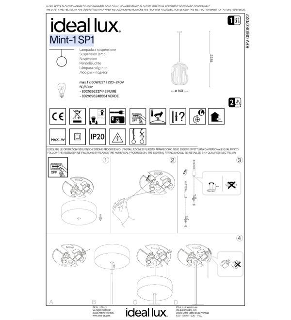Светильник подвесной Ideal Lux Mint-3 SP1 Зеленый E27 237497