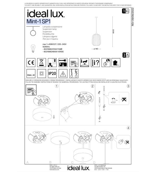 Светильник подвесной Ideal Lux Mint-3 SP1 Зеленый E27 237497
