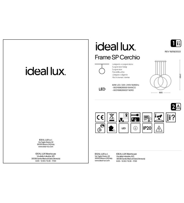 Люстра подвесная Ideal Lux Frame SP Cerchio Черный 3000К 269337
