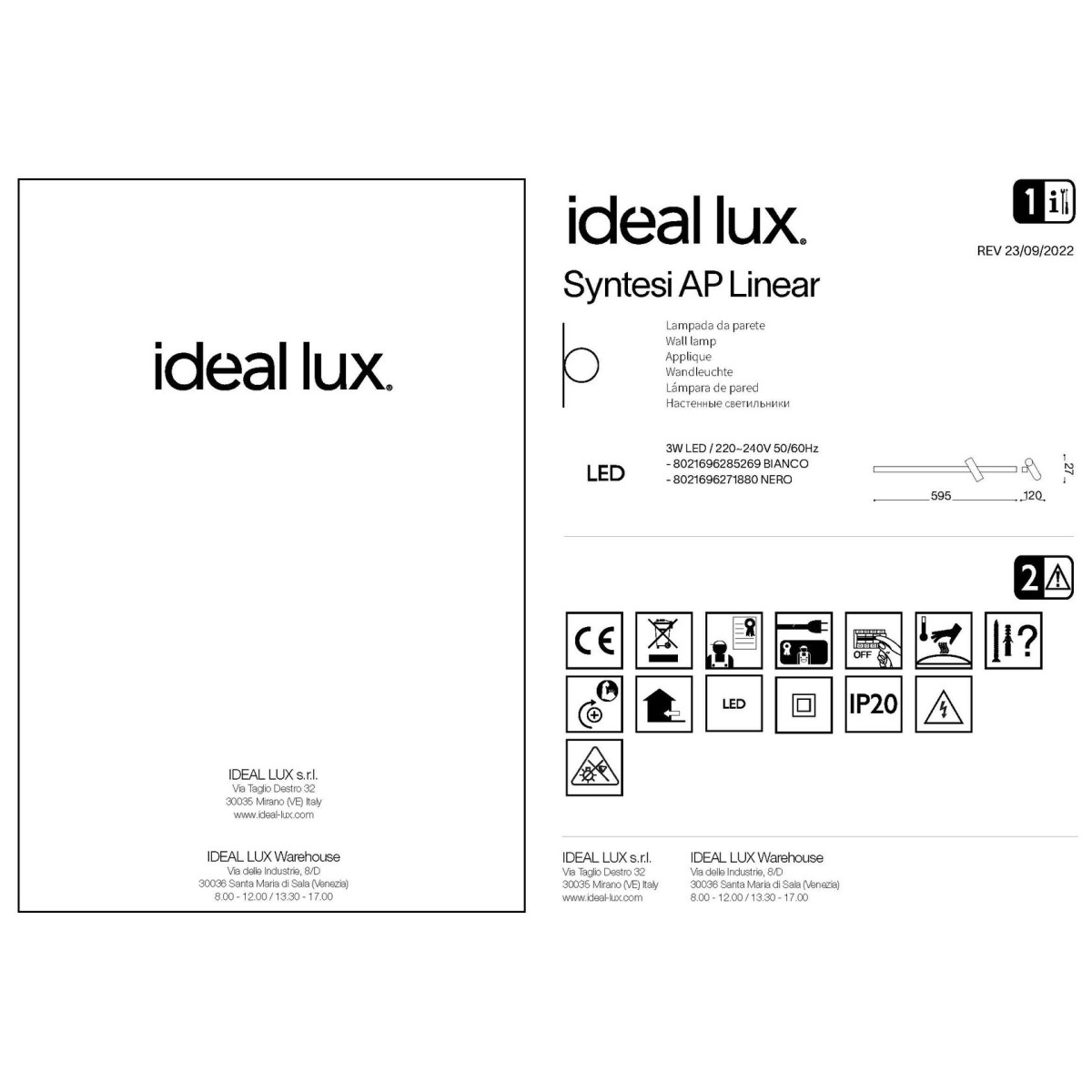 Светильник настенный Ideal Lux Syntesi AP Linear Белый 3000К LED 285269
