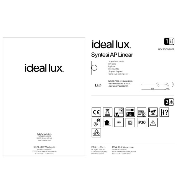 Светильник настенный Ideal Lux Syntesi AP Linear Белый 3000К LED 285269