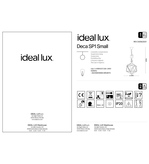 Люстра подвесная Ideal Lux Deca SP1 Small Латунь E27 168852