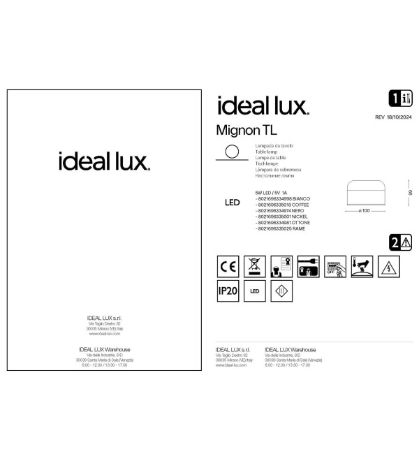 Лампа настольная Ideal Lux Mignon TL D10 5Вт LED 334998