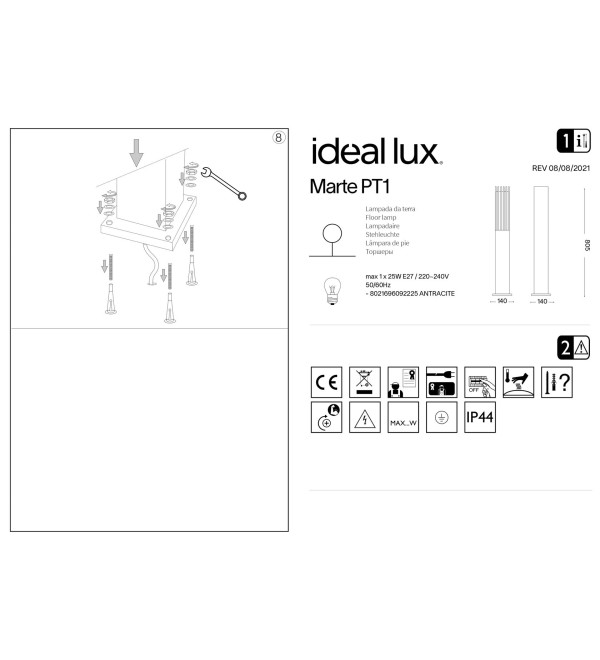 Светильник садово-парковый Ideal Lux Marte PT1 Антрацит E27 092225