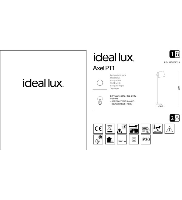 Торшер напольный Ideal Lux Axel PT1 Черный E27 282084