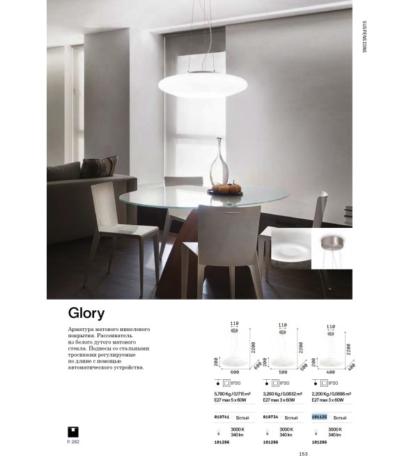 Люстра подвесная Ideal Lux Glory SP5 D60 E27 Белый E27 019741