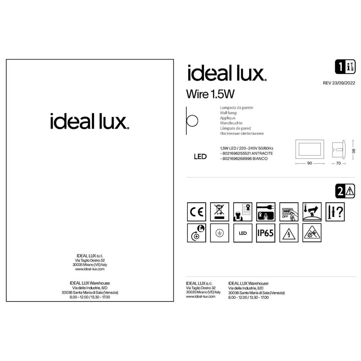 Светильник уличный встраиваемый Ideal Lux Wire FI D09 Антрацит 3000К LED 255521