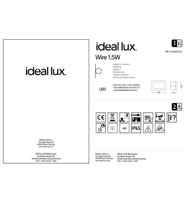 Светильник уличный встраиваемый Ideal Lux Wire FI D09 Антрацит 3000К LED 255521