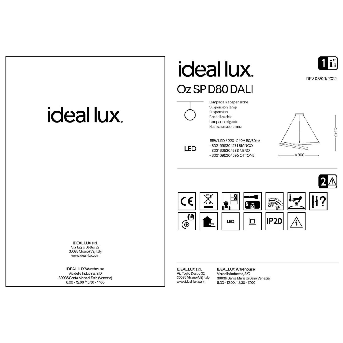 Люстра подвесная Ideal Lux Oz SP D060 On-Off 3000K Черный LED 269436