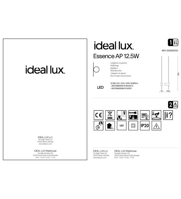 Светильник настенный Ideal Lux Essence AP D070 Белый 3000К LED 285115