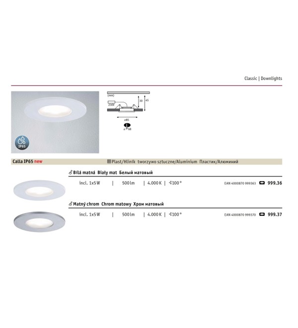 Светильник встраиваемый Paulmann Calla Белый 4000К LED 99936