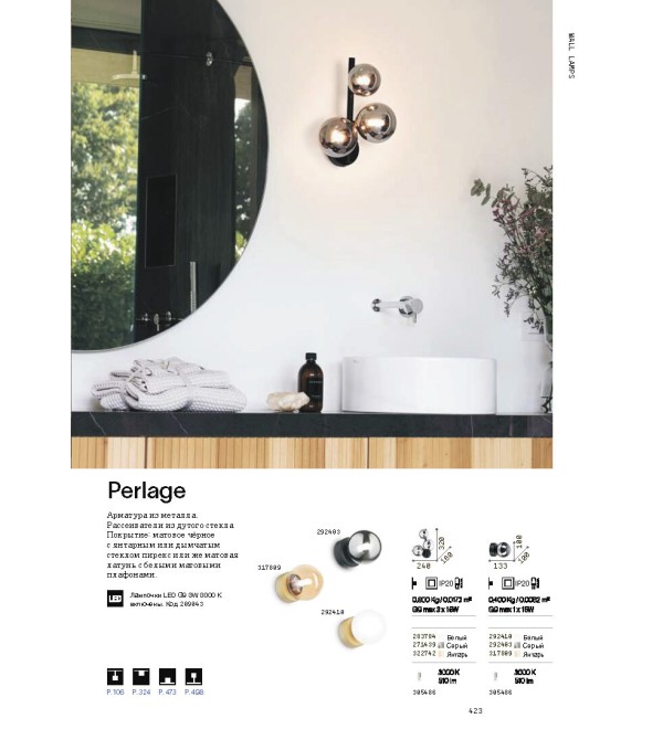 Светильник настенный Ideal Lux Perlage AP3 Серый G9 271439