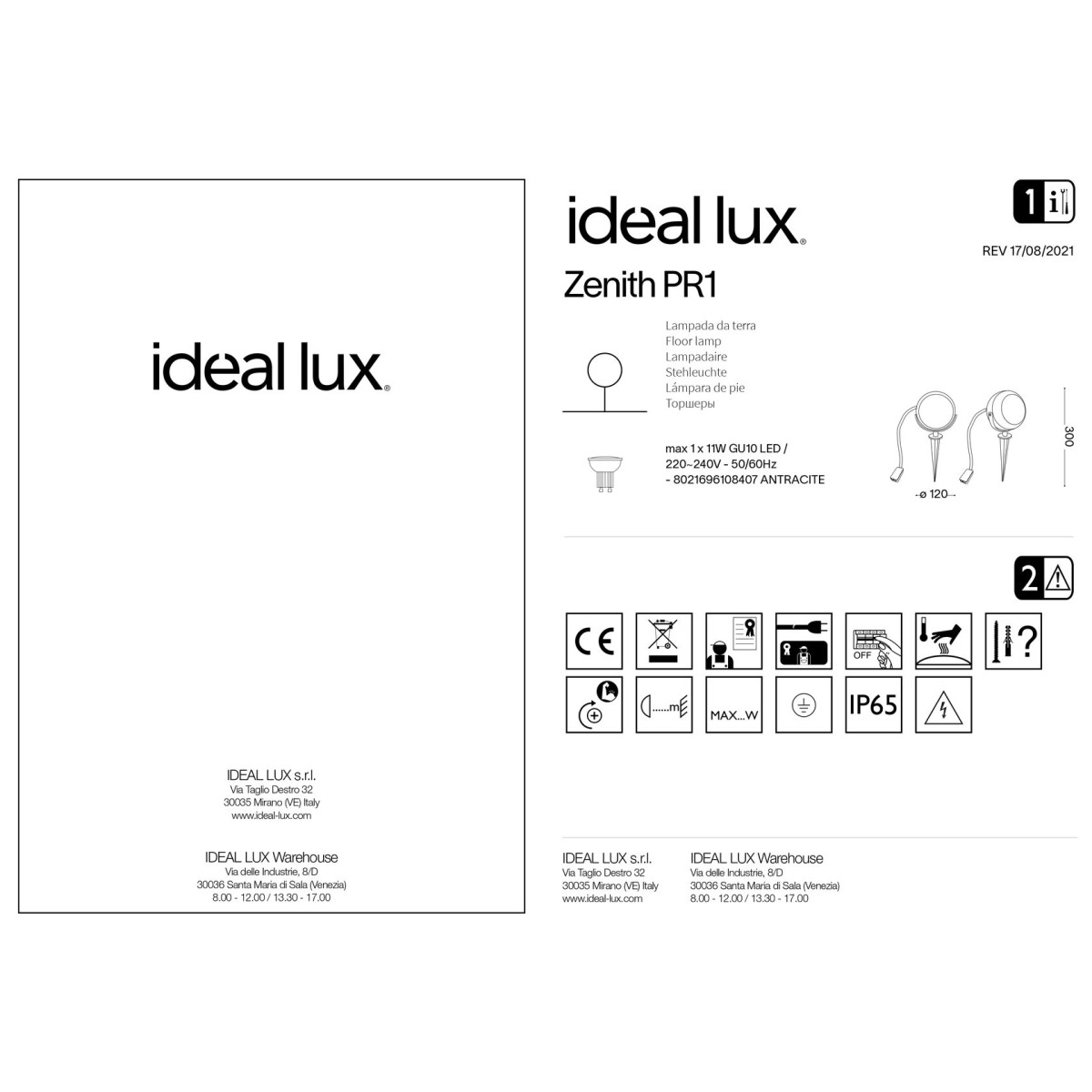 Светильник грунтовый Ideal Lux Zenith PR1 Антрацит GU10 108407