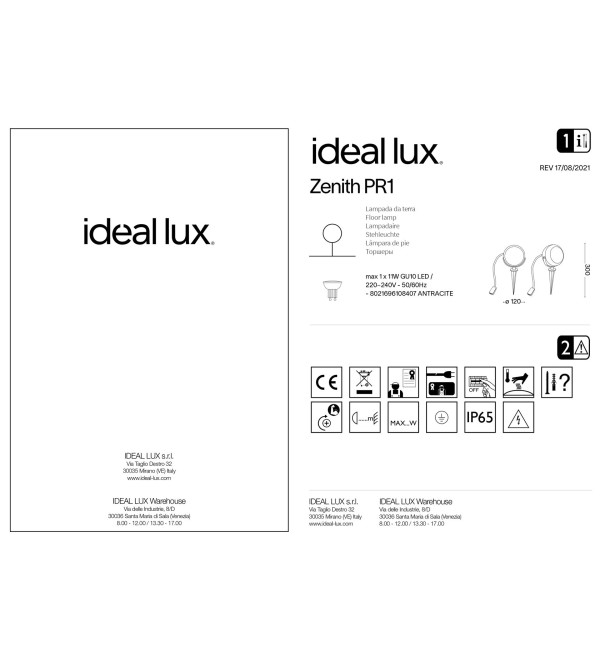 Светильник грунтовый Ideal Lux Zenith PR1 Антрацит GU10 108407