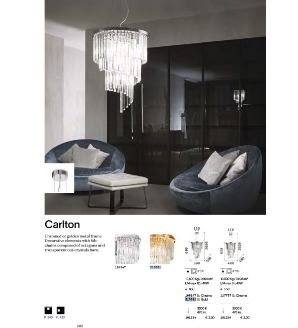 Люстра подвесная Ideal Lux Carlton SP12 Золото E27 213521