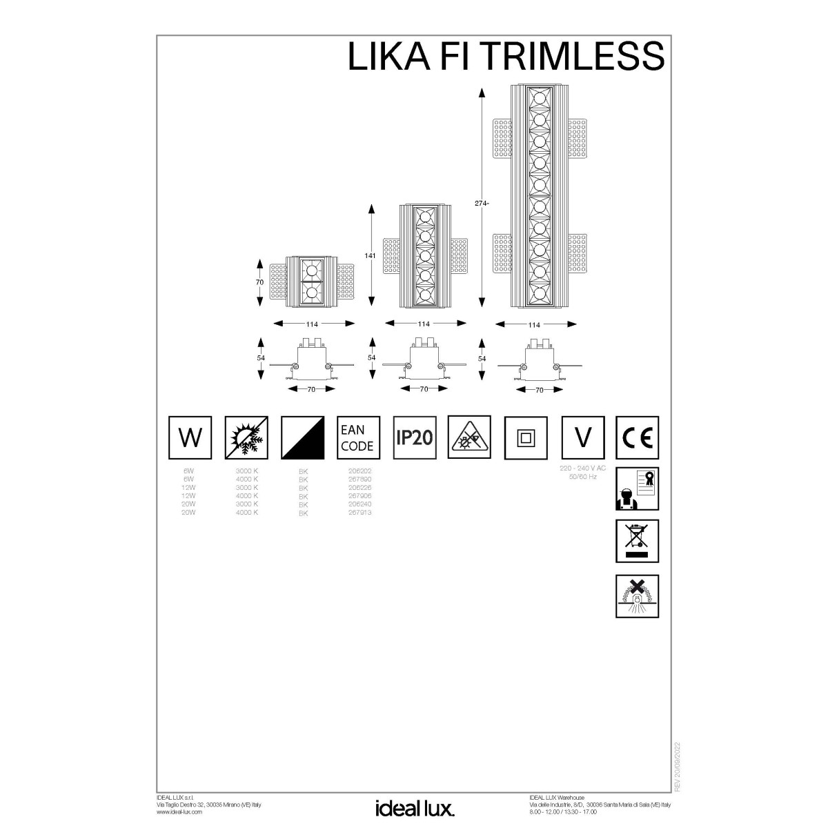 Светильник встраиваемый Ideal Lux Lika FI TRIMLESS 06W 3000K LED Черный 206202