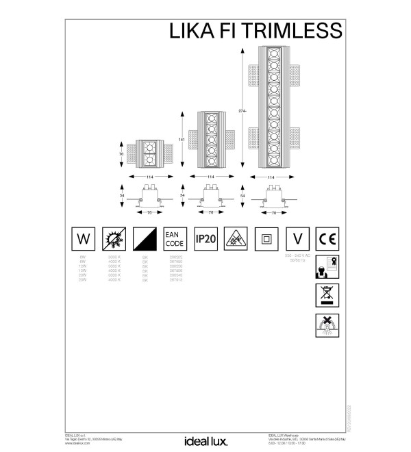Светильник встраиваемый Ideal Lux Lika FI TRIMLESS 06W 3000K LED Черный 206202