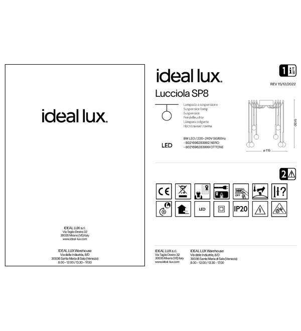 Люстра подвесная Ideal Lux Lucciola SP8 Черный 3000К LED 283982