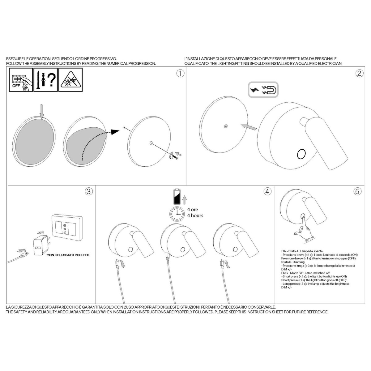 Светильник настенный Ideal Lux Bean AP Round Rechargeable Аккумулятор Никель LED 364810
