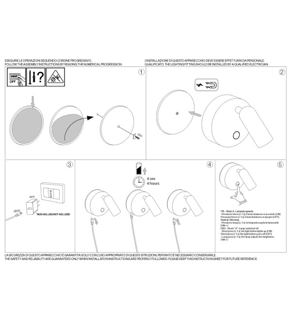 Светильник настенный Ideal Lux Bean AP Round Rechargeable Аккумулятор Никель LED 364810