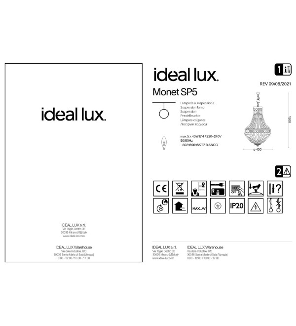 Люстра подвесная Ideal Lux Monet SP5 Белый E14 162737