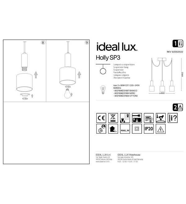 Светильник подвесной Ideal Lux Holly SP3 Черный E27 231594