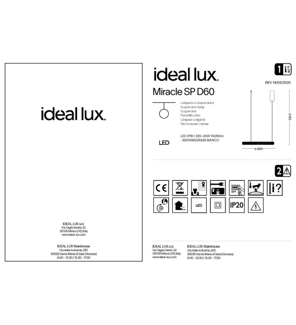 Люстра подвесная Ideal Lux Miracle SP D60 Белый 3000К 325828