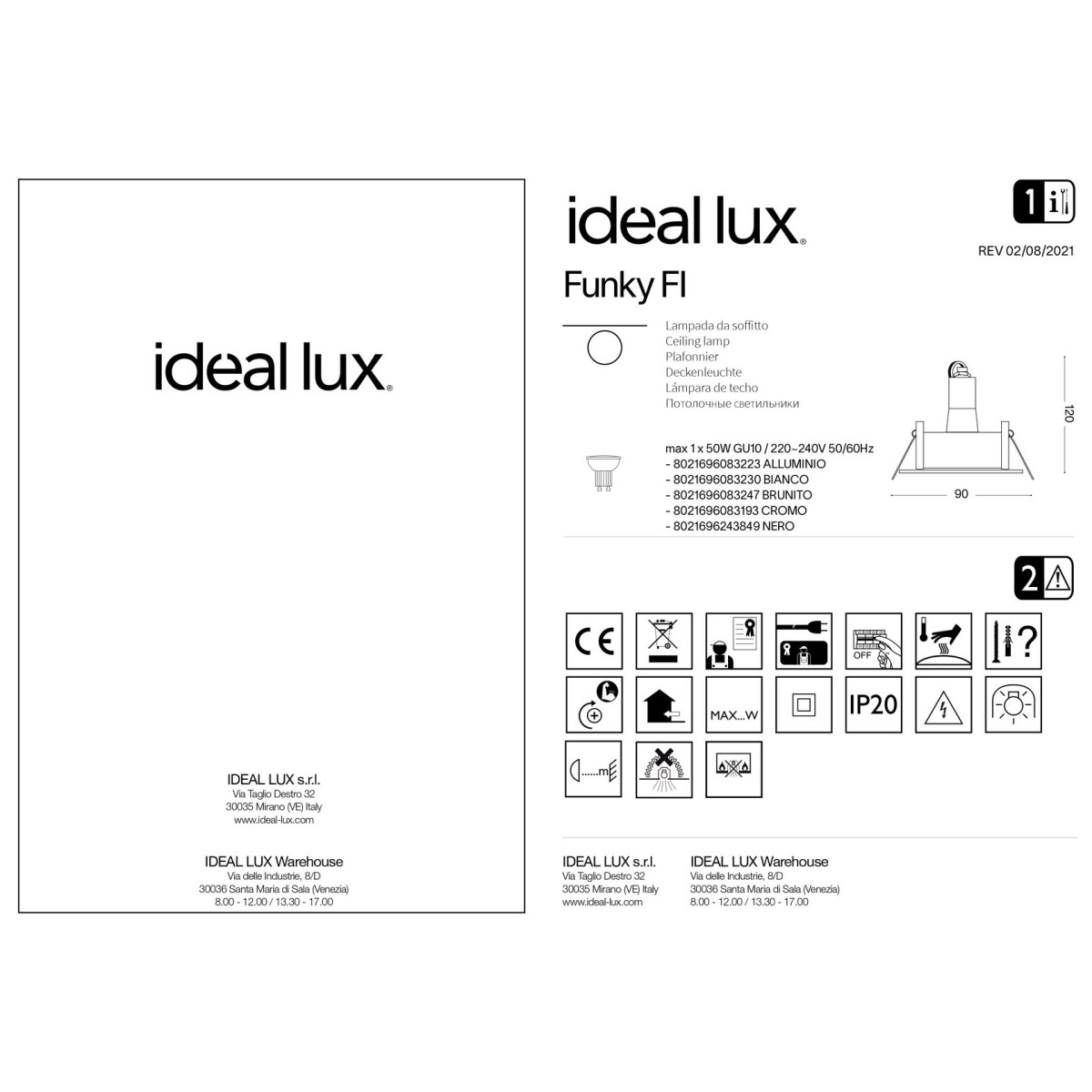 Светильник встраиваемый Ideal Lux Funky FI макс.1х50Вт IP20 GU10 230В Черный Железо Не поворотный Без лампы 243849