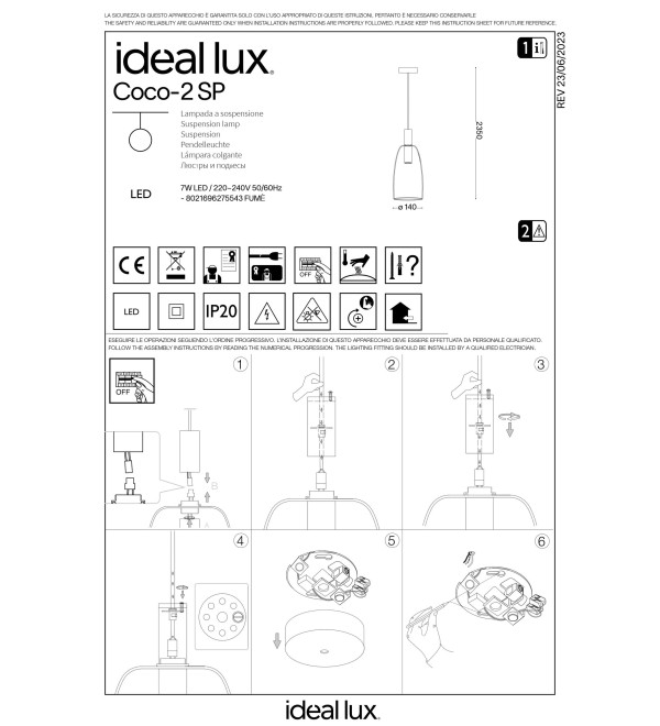 Светильник подвесной Ideal Lux Coco-2 SP Серый LED 3000К 275543