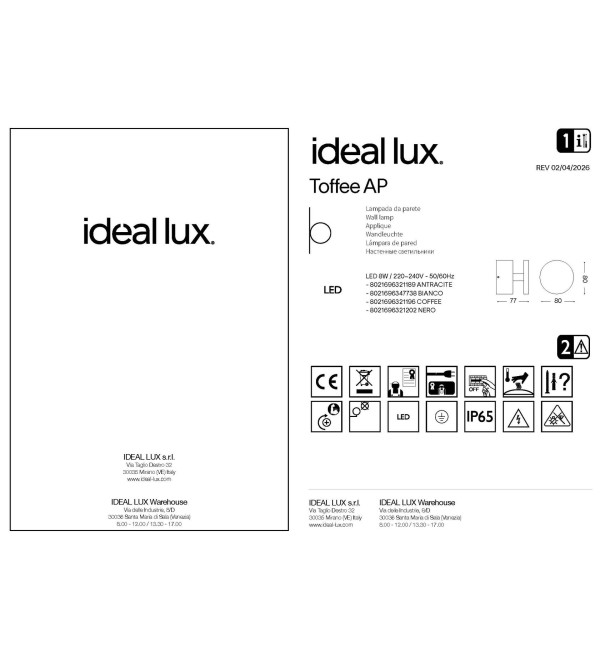 Светильник уличный Ideal Lux Toffee AP Белый 3000К LED 347738